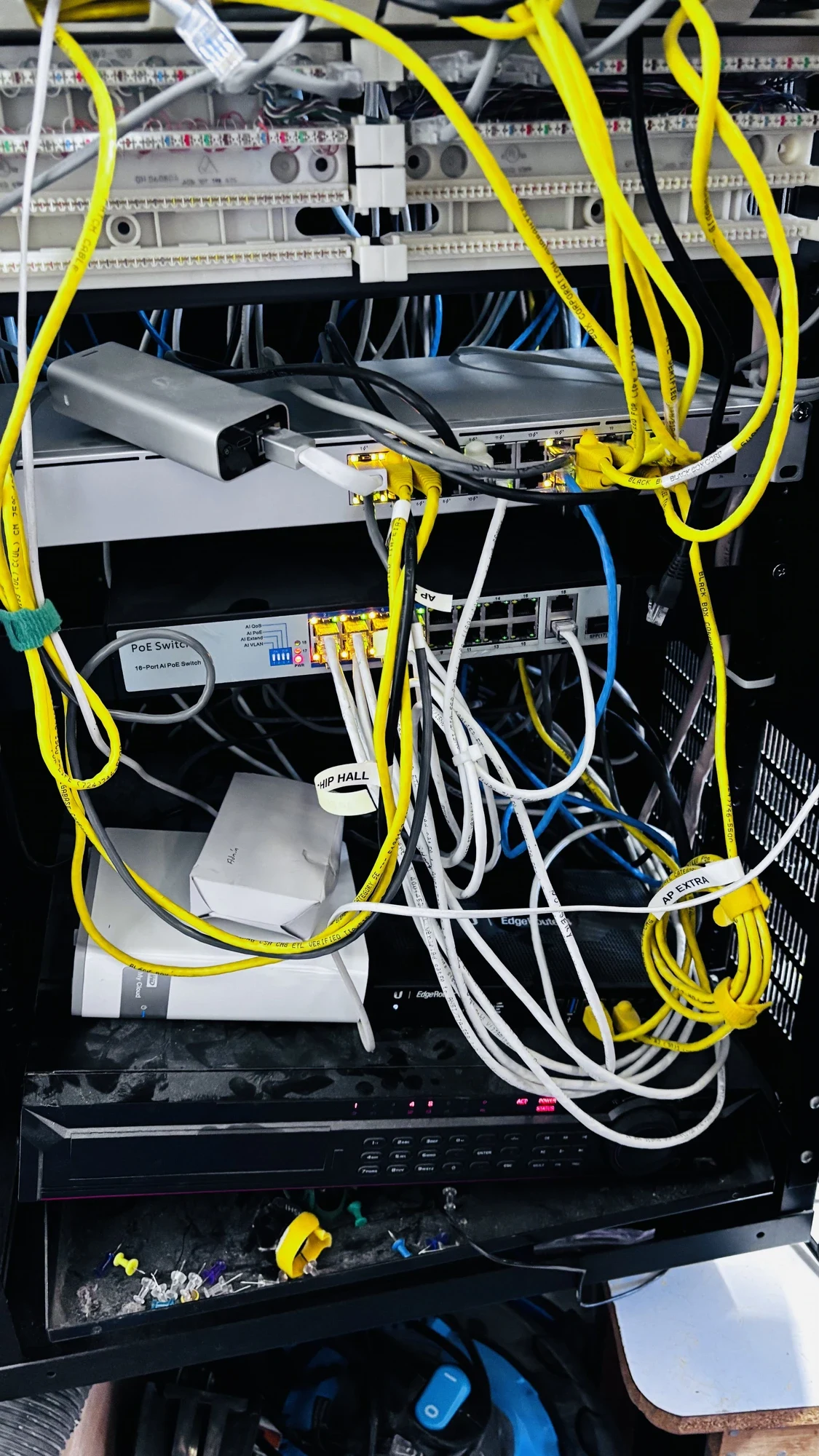 Network Cabinet Clean-Up — before clean-up